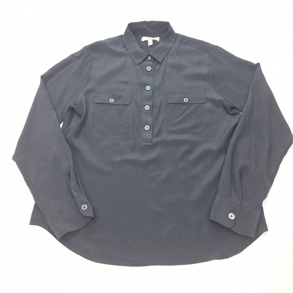 Banana Republic Blouse Womens Large Black Silk‎ Driver Shirt Button Front